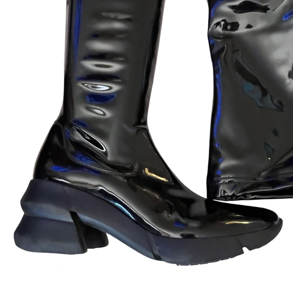 ELENA IACHI Knee Boots In Black Patent Extra Light Sole Women’s Size 37 US 7